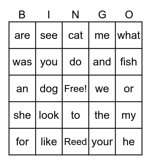 1st week Bingo Card