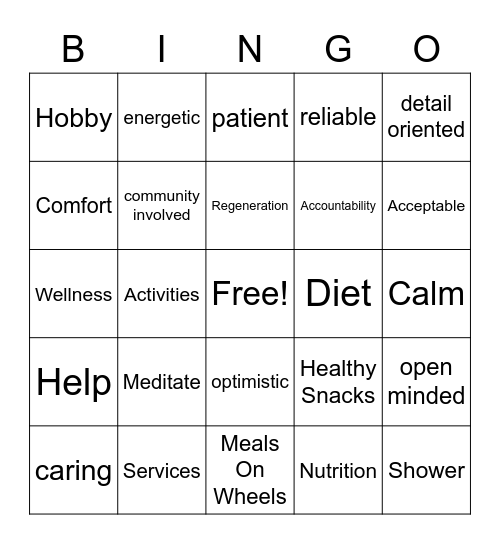 AGING Bingo Card