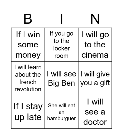 1st Conditional- Transitions 2 Bingo Card