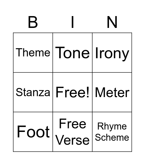 POETRY Bingo Card