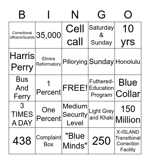 X ISLAND Bingo Card