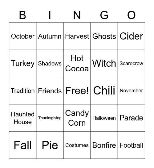 TriPlus Autumn Bingo Card