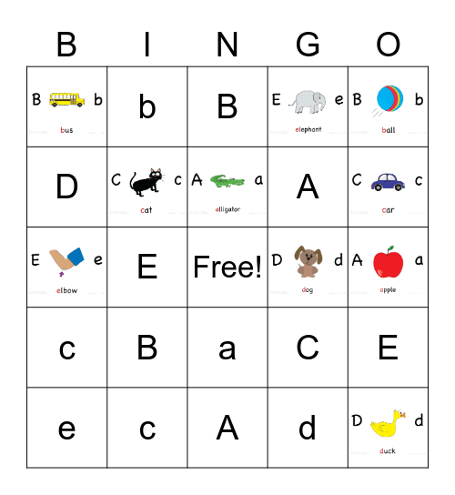 A-E Bingo Card