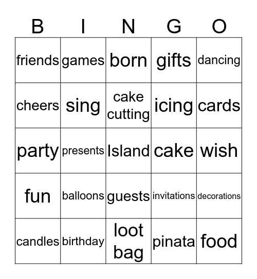 Birthday Bingo Card