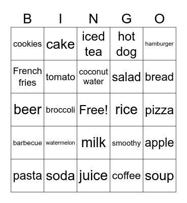 Food and drink Bingo Card