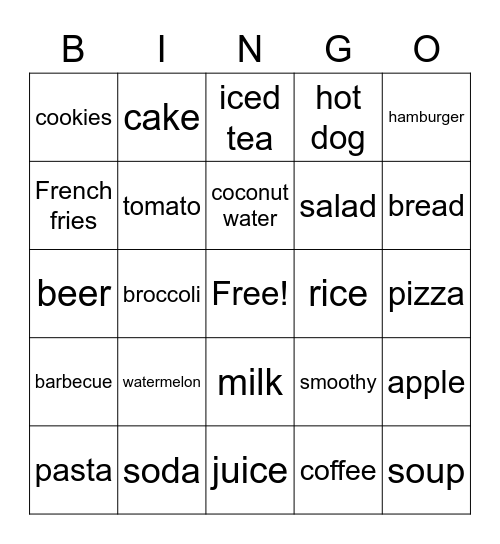 Food and drink Bingo Card