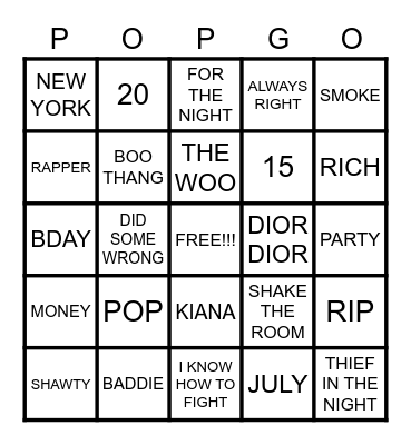 POP SMOKE BINGO Card