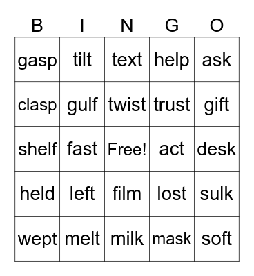 Final Blends (-t, -l, -s) Bingo Card