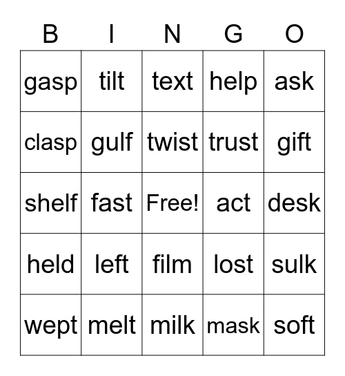 Final Blends (-t, -l, -s) Bingo Card