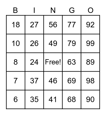 4th and Goal Bingo Card