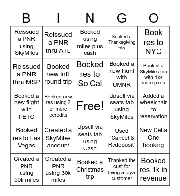 Skymiles Bingo Card