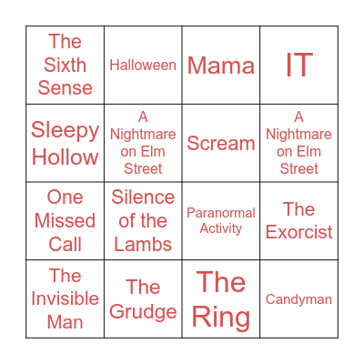 Halloween Movies Bingo Card