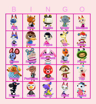 Animal Crossing Villagers deel 2 Bingo Card