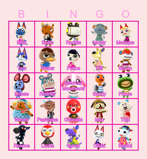 Animal Crossing Villagers deel 2 Bingo Card
