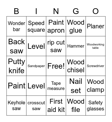 Tool ID Bingo Card