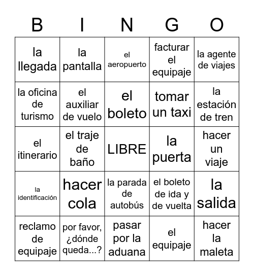 L2 1.1 Vocabulario Bingo Card