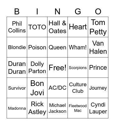 80's Bingo Card