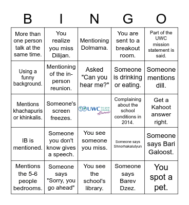 UWCD Online Reunion Bingo Card