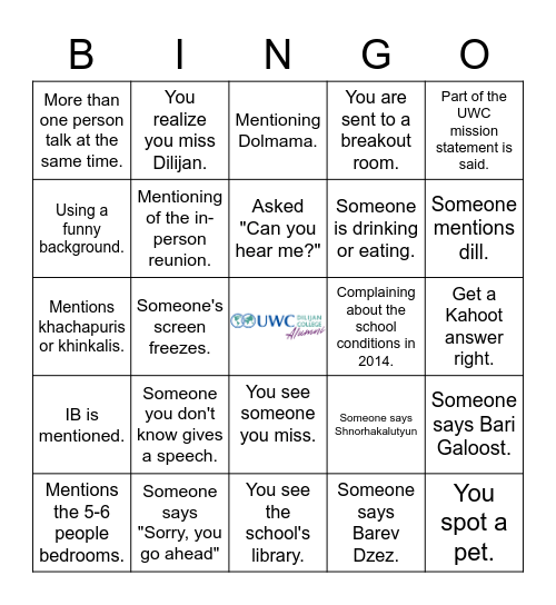 UWCD Online Reunion Bingo Card