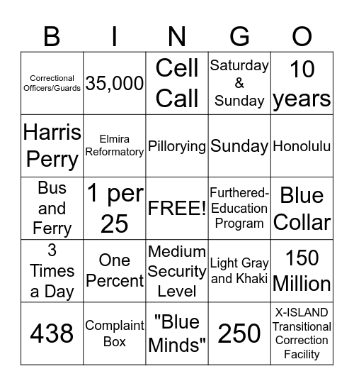 X-Island Bingo Card