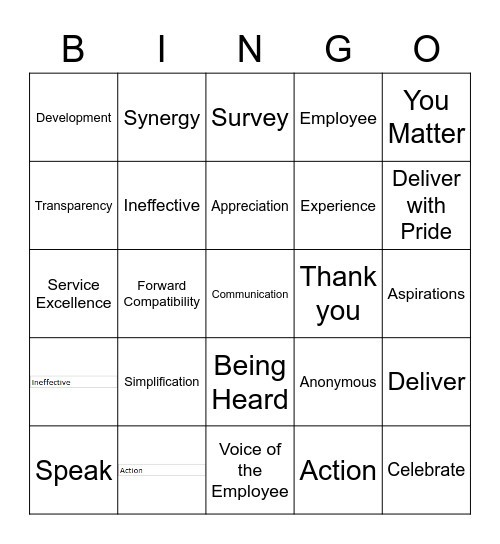 VOE and Employee Appreciation Bingo Card
