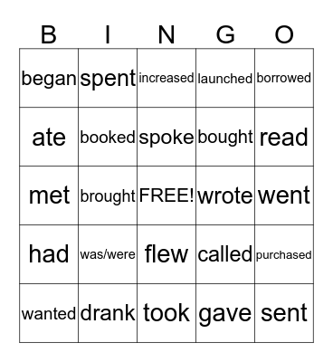Verbs in past tense Bingo Card