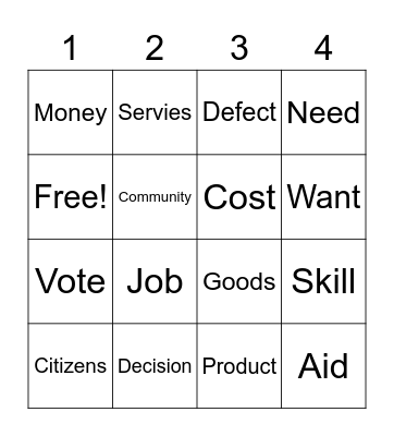 Economics Bingo Card