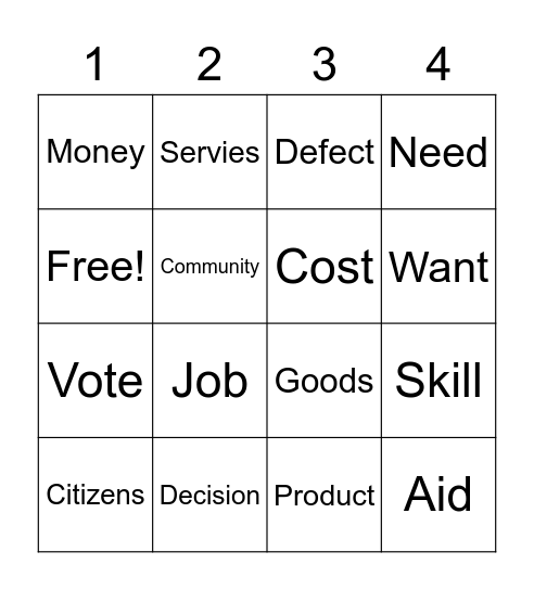 Economics Bingo Card