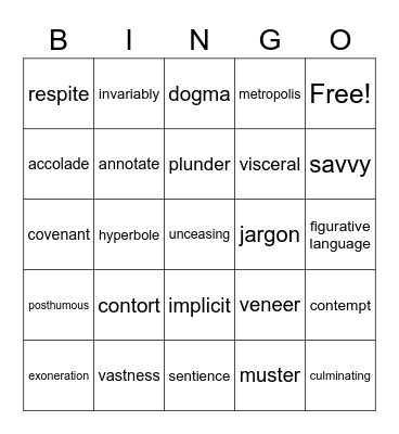 Vocab 12 Bingo Card