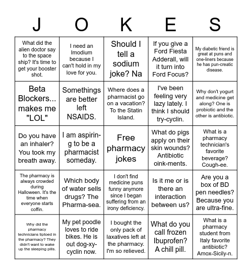 Pharmacy week Bingo Card