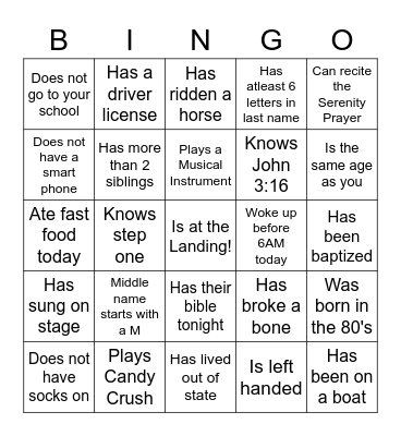 Find Someone Who Bingo Card
