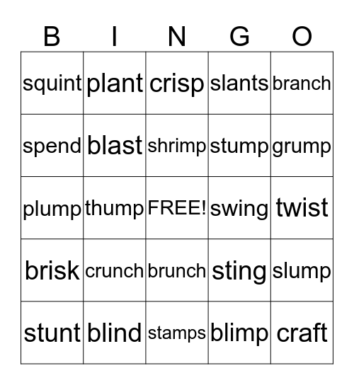 blend with 5 sounds Bingo Card