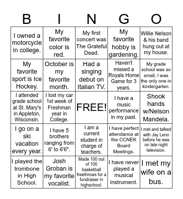 CCNEK Board Retreat Bingo Card