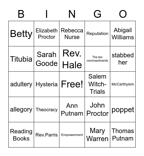 The Crucible Bingo Card