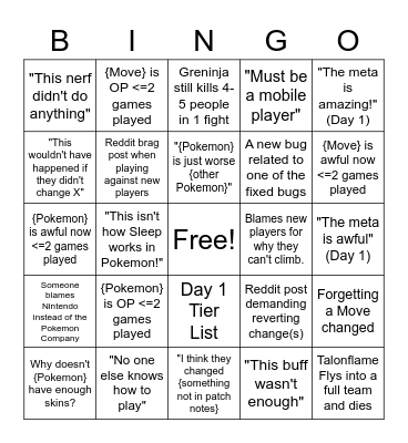 Pokemon Unite Patch Bingo Card