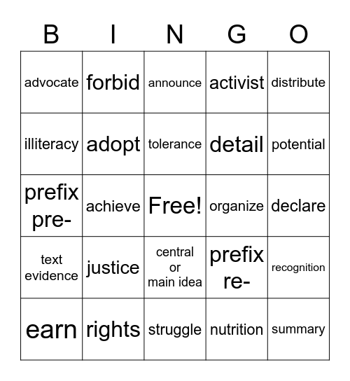 Workshop 1: Stand Up! Bingo Card