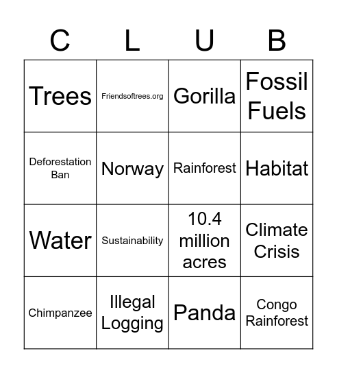 Deforestation Bingo Card