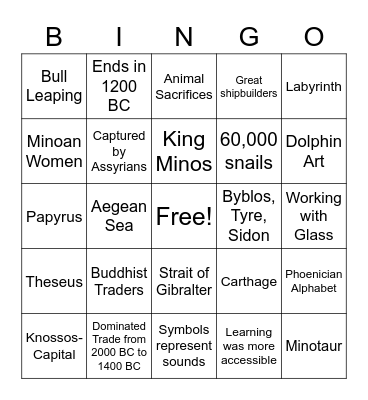 Phoenicians and the Minoans Bingo Card