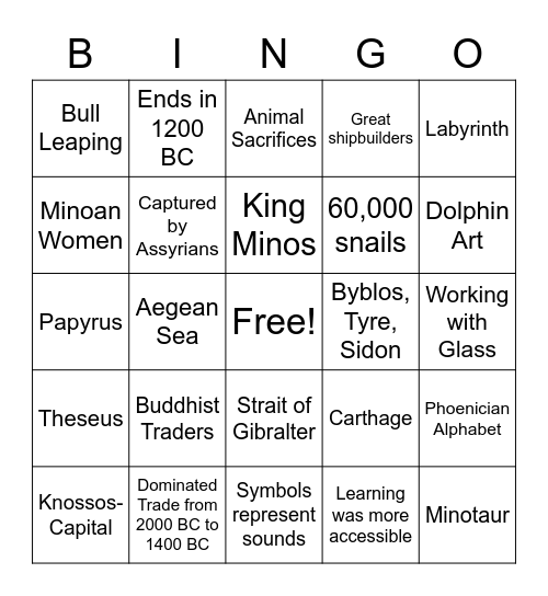 Phoenicians and the Minoans Bingo Card