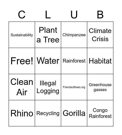 Deforestation Bingo Card