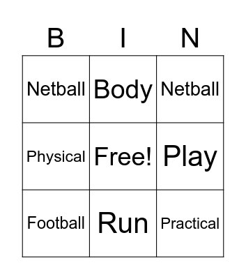Physical Education Vocabulary Bingo Card