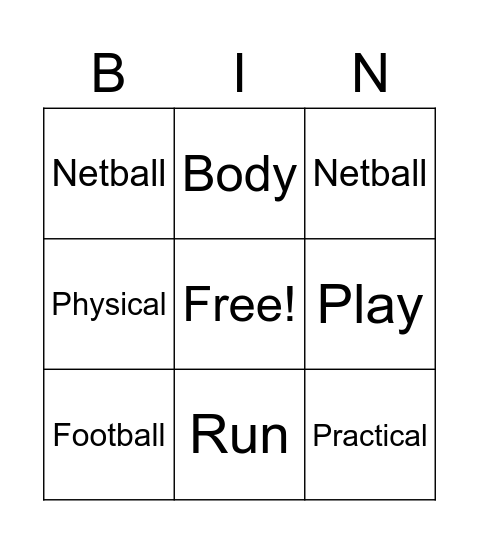 Physical Education Vocabulary Bingo Card