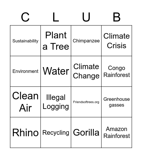 Deforestation Bingo Card