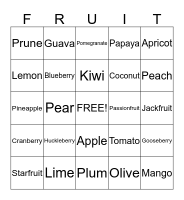 Do You Know Your Fruit Bingo Card