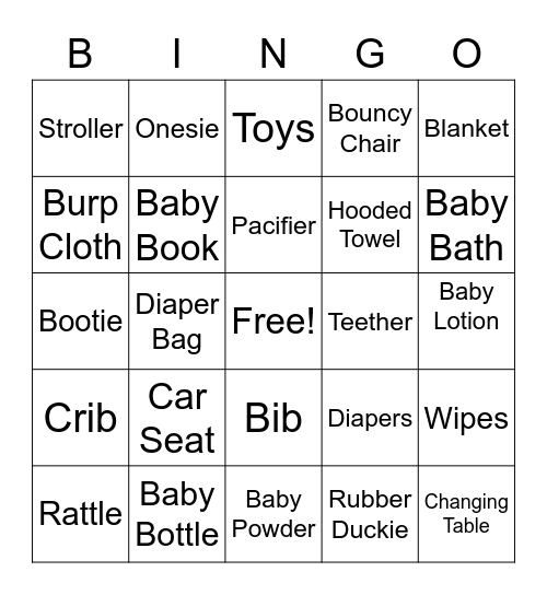 Baby Shower Bingo Card