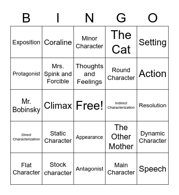 Elements of a Story : Coraline Bingo Card