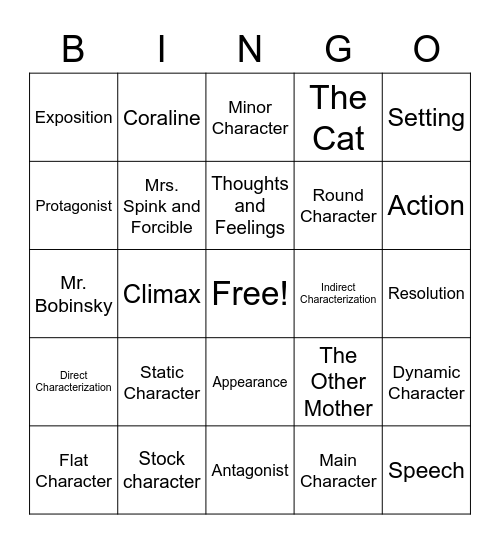 Elements of a Story : Coraline Bingo Card