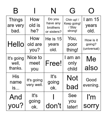 Getting to know you (basics) Bingo Card