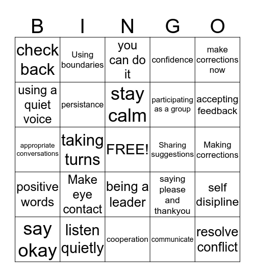 Accepting and Making Corrections Bingo Card