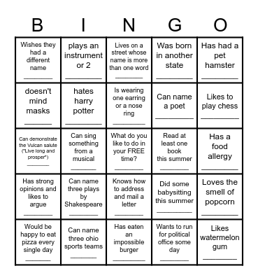 Icebreaker Bingo - Find Someone Who .... Bingo Card